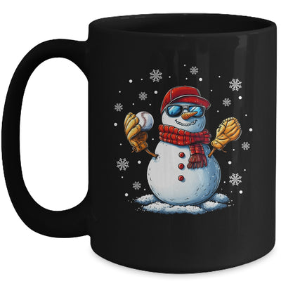 Snowman Playing Baseball As Pitcher Boys Men Christmas Mug | siriusteestore