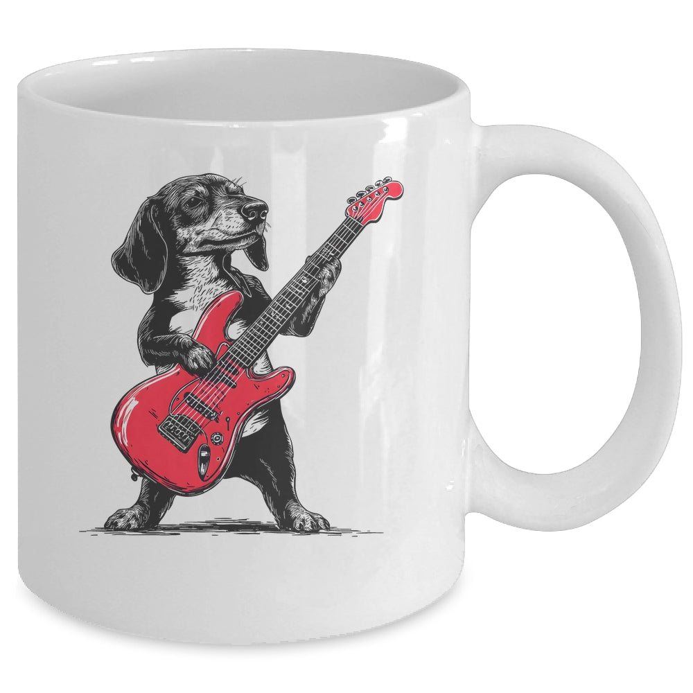 Vintage Dachshund Weenie Playing Guitar Rocking Dog Lover Mug | siriusteestore