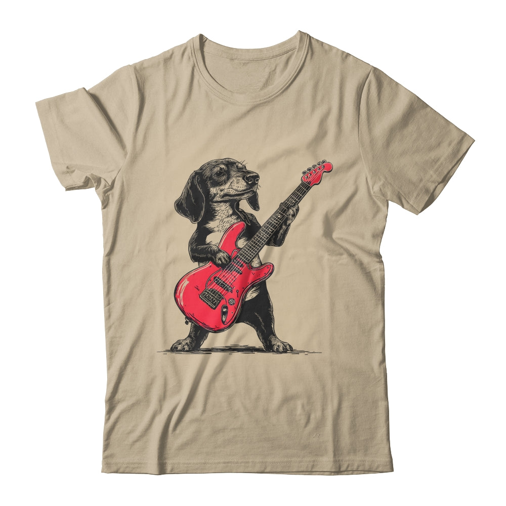 Vintage Dachshund Weenie Playing Guitar Rocking Dog Lover Shirt & Hoodie | siriusteestore