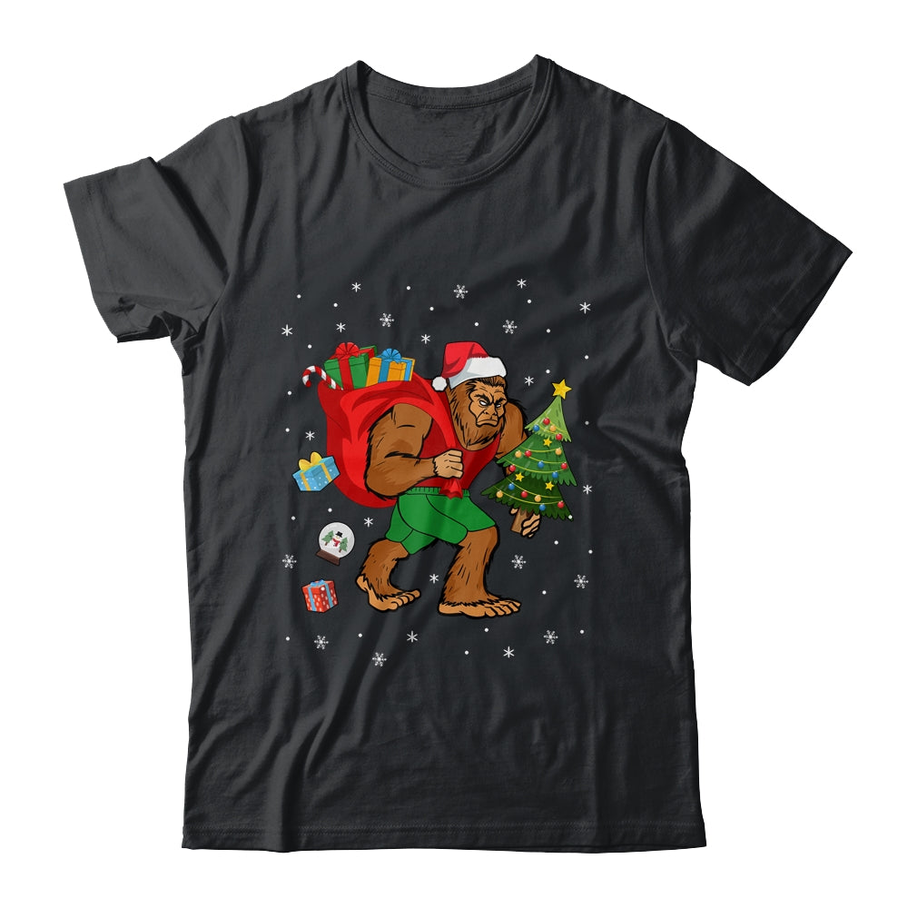 Bigfoot Santa Carrying Christmas Bag Xmas Hat Shirt & Sweatshirt | siriusteestore