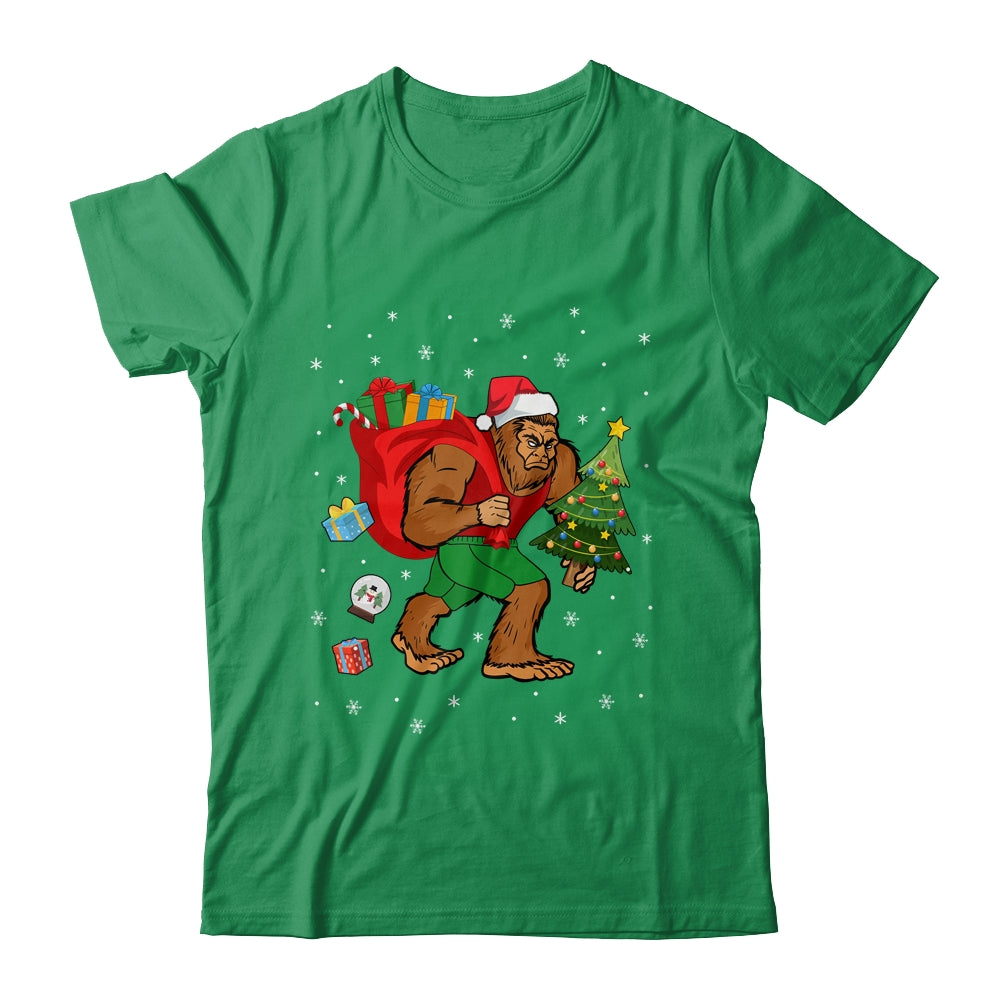 Bigfoot Santa Carrying Christmas Bag Xmas Hat Shirt & Sweatshirt | siriusteestore