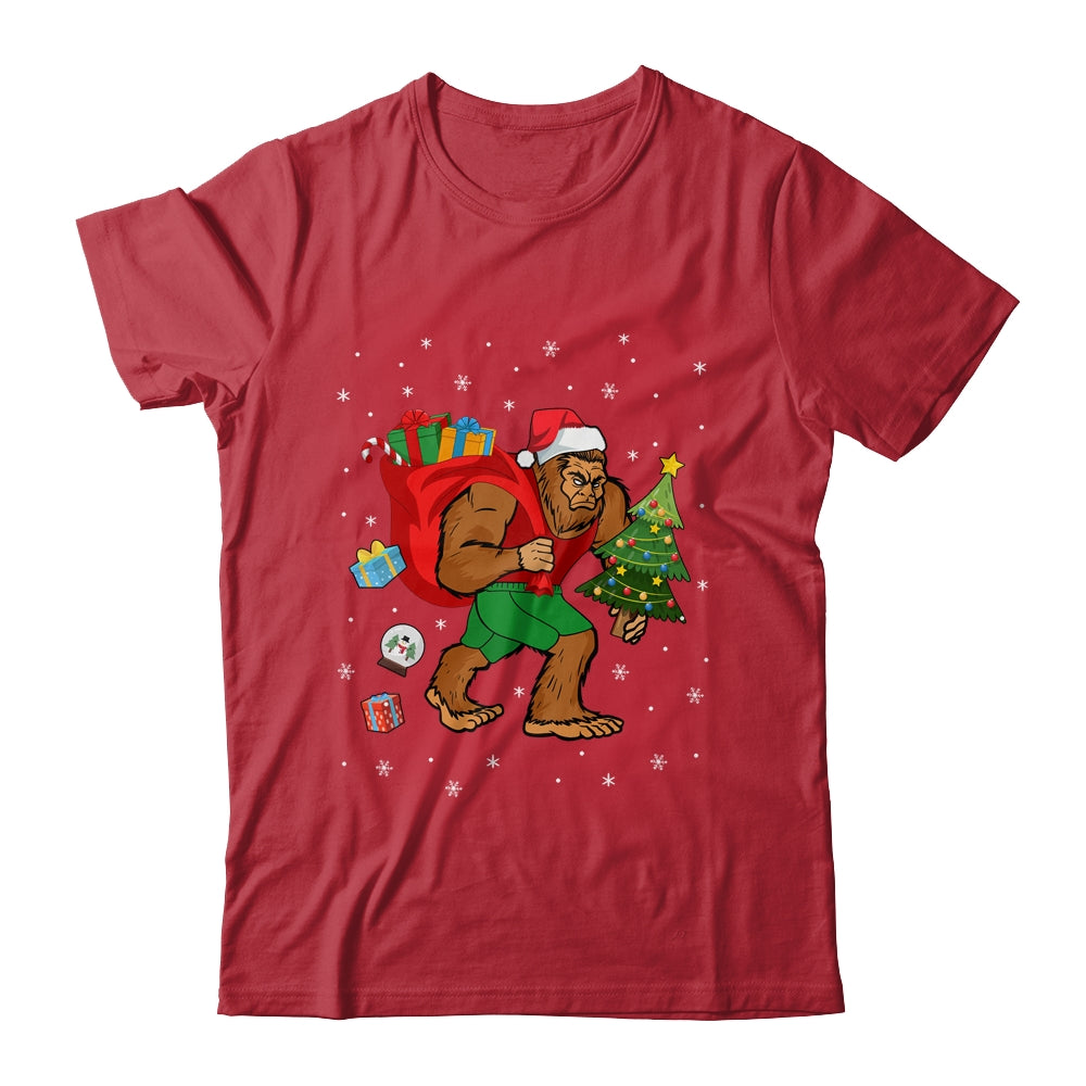 Bigfoot Santa Carrying Christmas Bag Xmas Hat Shirt & Sweatshirt | siriusteestore