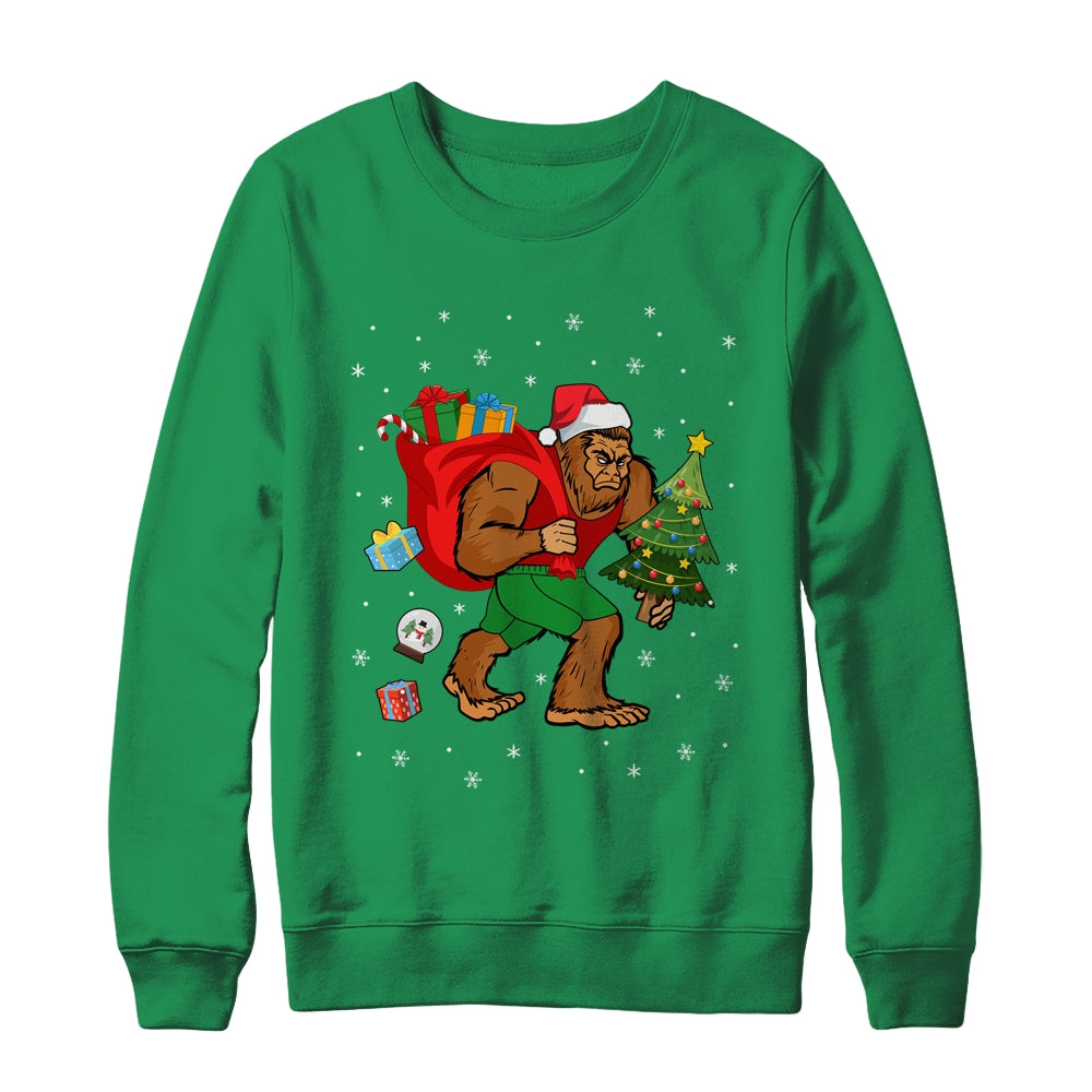 Bigfoot Santa Carrying Christmas Bag Xmas Hat Shirt & Sweatshirt | siriusteestore