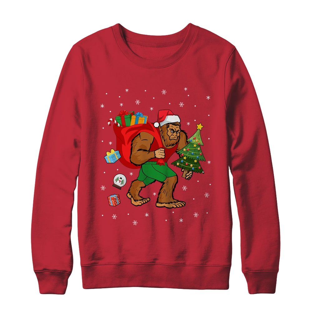 Bigfoot Santa Carrying Christmas Bag Xmas Hat Shirt & Sweatshirt | siriusteestore