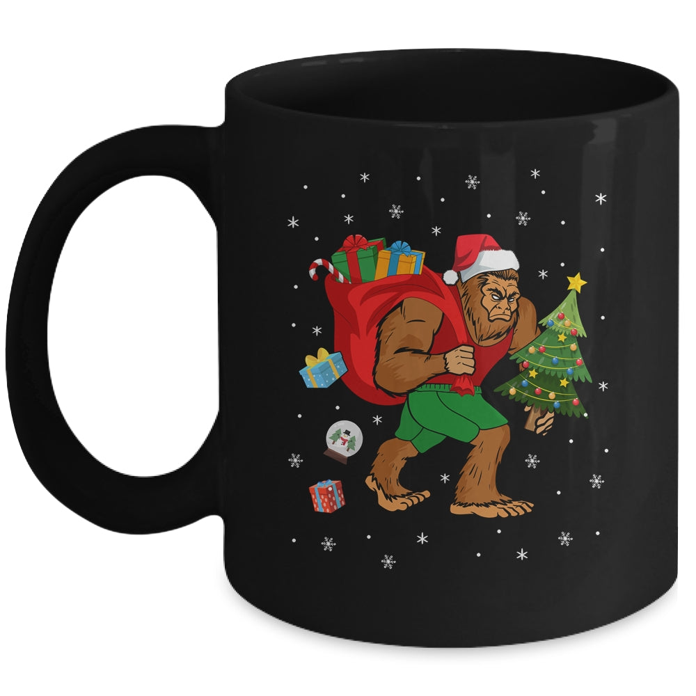 Bigfoot Santa Carrying Christmas Bag Xmas Hat Mug | siriusteestore