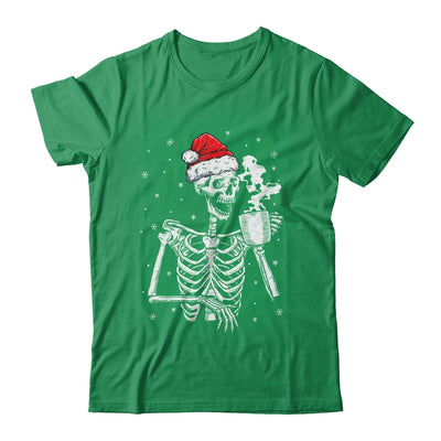 Coffee Drinking Skeleton Christmas Skull Santa Hat Xmas Shirt & Sweatshirt | siriusteestore