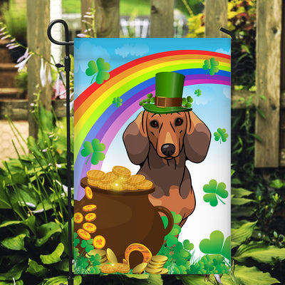 Dachshund St Patrick's Day Dog Flag Funny Peeking Dog Wear Green Hat Golden Pot Coin Shamrock Rainbow Spring Banner for Home Decor | siriusteestore