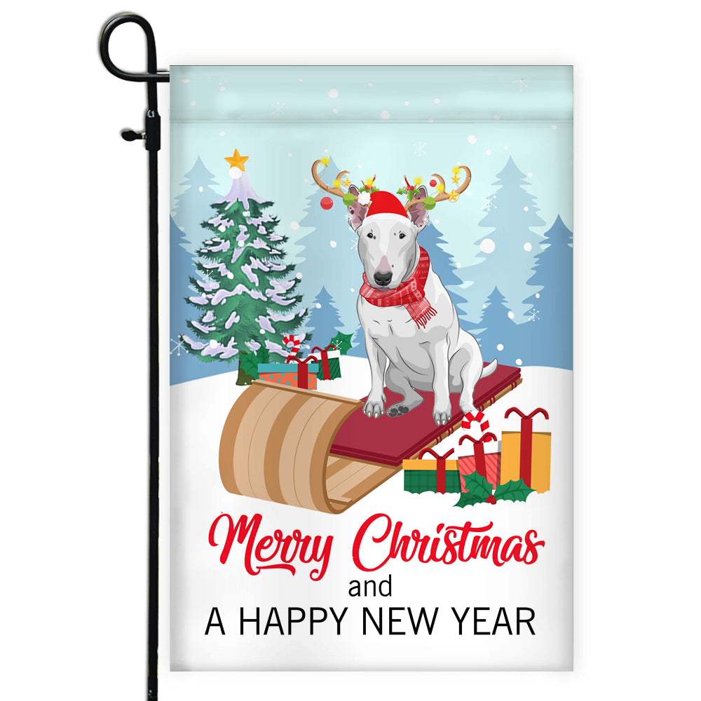 Dog Bull Terrier Christmas Flag Merry Christmas and Happy New Year Welcome Gift for Dog Lovers | siriusteestore