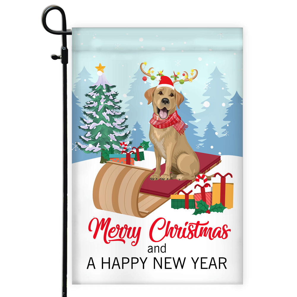 Dog Labrador Christmas Flag Merry Christmas and Happy New Year Welcome Gift for Dog Lovers | siriusteestore