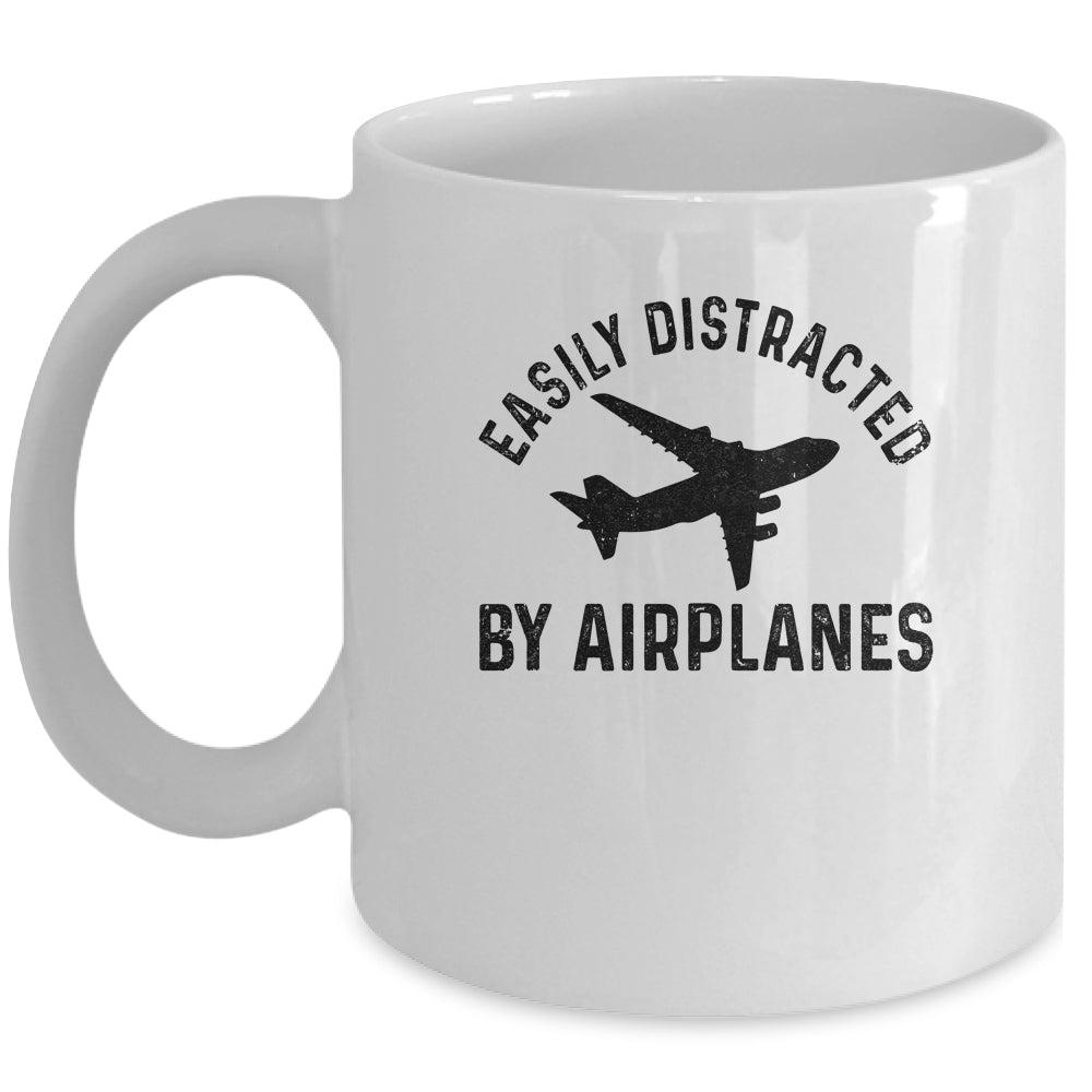 Easily Distracted By Airplanes Funny Pilot Flying Mug | siriusteestore