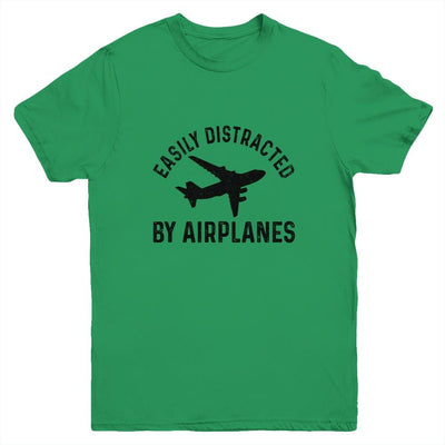 Easily Distracted By Airplanes Funny Pilot Flying Youth Shirt | Siriustee.com