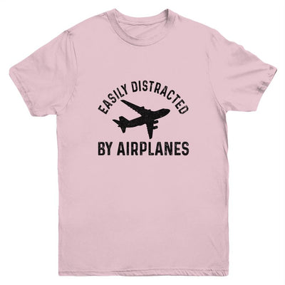 Easily Distracted By Airplanes Funny Pilot Flying Youth Shirt | Siriustee.com