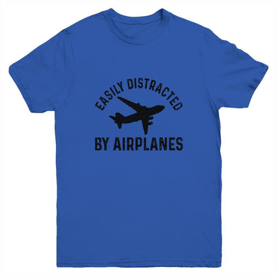 Easily Distracted By Airplanes Funny Pilot Flying Youth Shirt | Siriustee.com