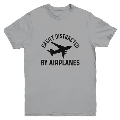 Easily Distracted By Airplanes Funny Pilot Flying Youth Shirt | Siriustee.com