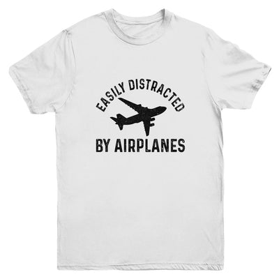 Easily Distracted By Airplanes Funny Pilot Flying Youth Shirt | Siriustee.com
