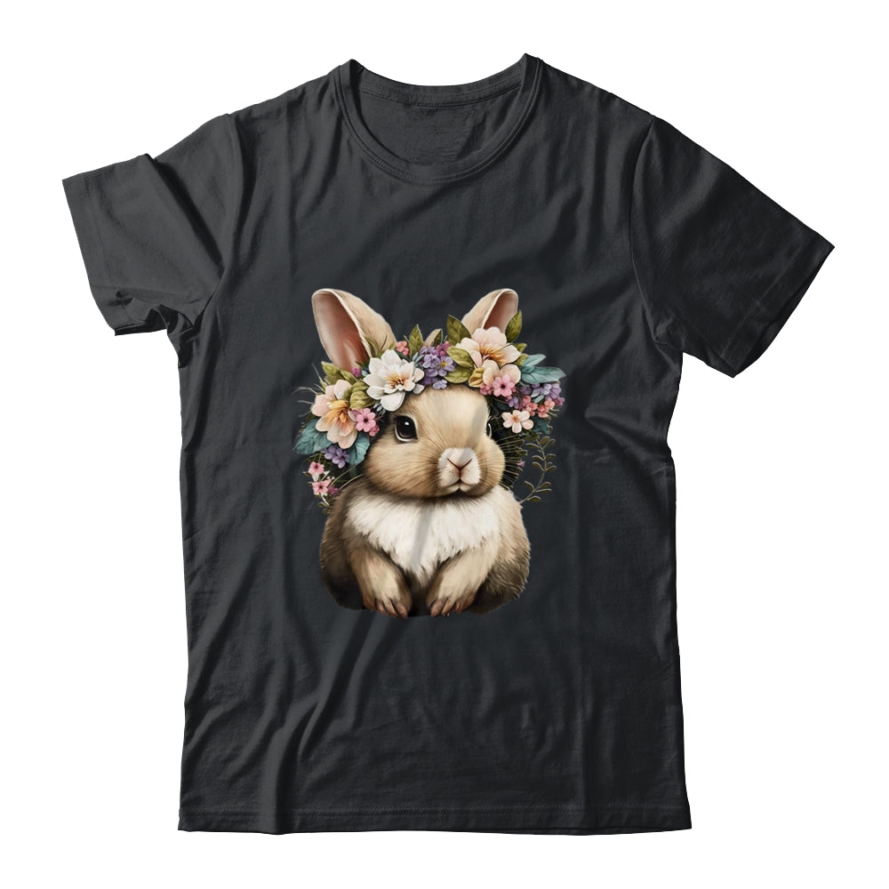 Easter Bunny Rabbit Girls Happy Bunny Flower Graphic Women Shirt & Tank Top | siriusteestore