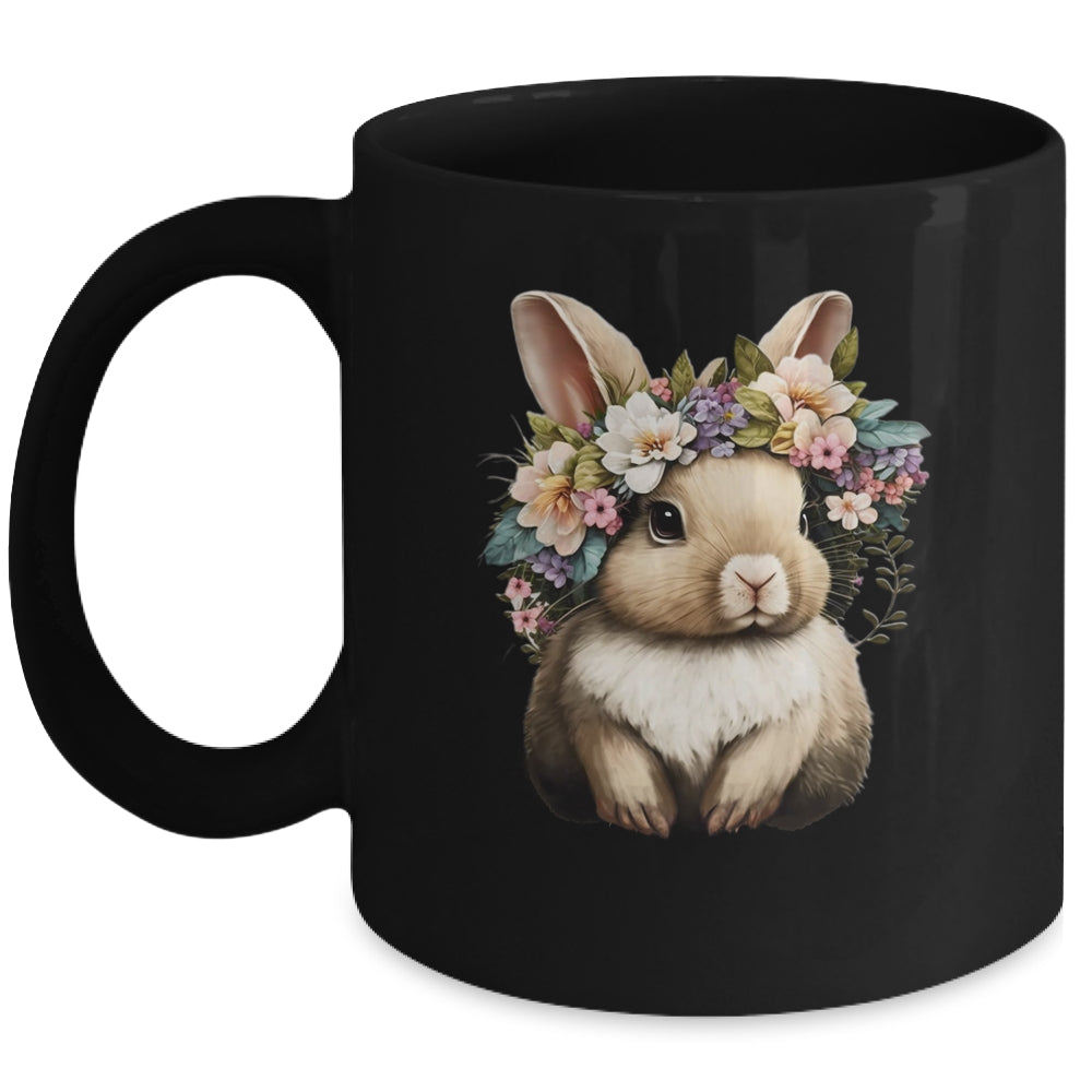 Easter Bunny Rabbit Girls Happy Bunny Flower Graphic Women Mug | siriusteestore