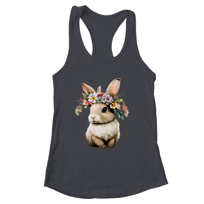 Easter Bunny Rabbit Women Happy Bunny Flower Graphic Girls Shirt & Tank Top | siriusteestore