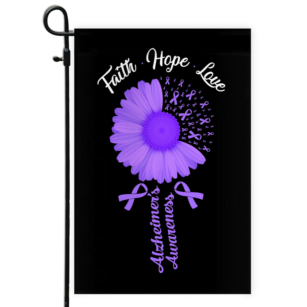 Faith Hope Love Alzheimer's Awareness Flag Daisy Flower Purple Ribbon | siriusteestore