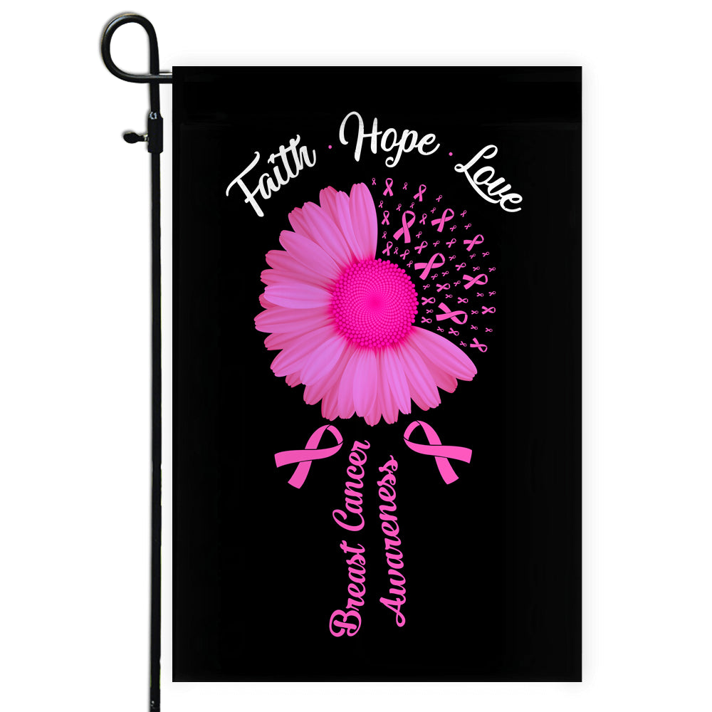 Faith Hope Love Breast Cancer Awareness Flag Daisy Flower Pink Ribbon | siriusteestore