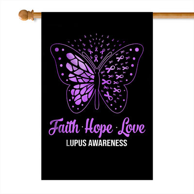 Faith Hope Love Butterfly Lupus Awareness Flag Purple Ribbon | siriusteestore