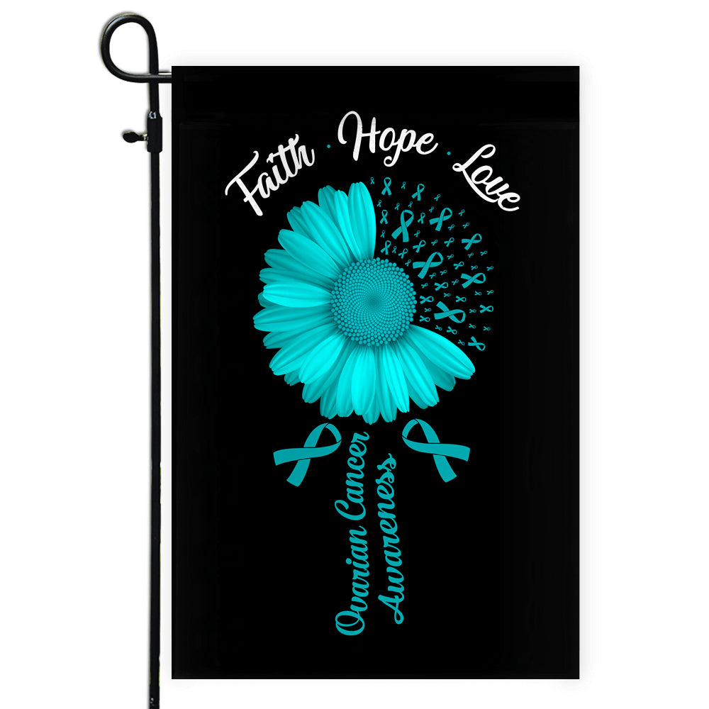 Faith Hope Love Ovarian Cancer Awareness Flag Daisy Flower Teal Ribbon | siriusteestore