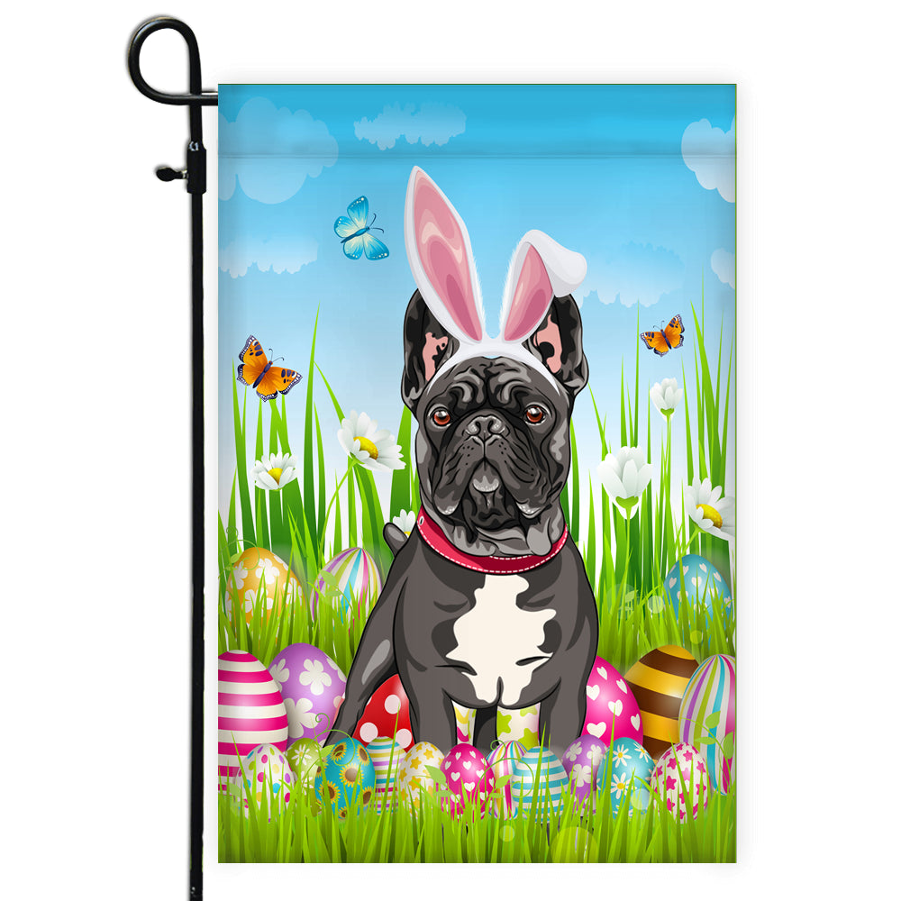 French Bulldog Happy Easter Day Holiday Flag Funny Dog Dog Wear Bunny Ears Headband Cute for Home Decor | siriusteestore