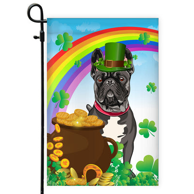 French Bulldog St Patrick's Day Dog Flag Funny Peeking Dog Wear Green Hat Golden Pot Coin Shamrock Rainbow Spring Banner for Home Decor | siriusteestore