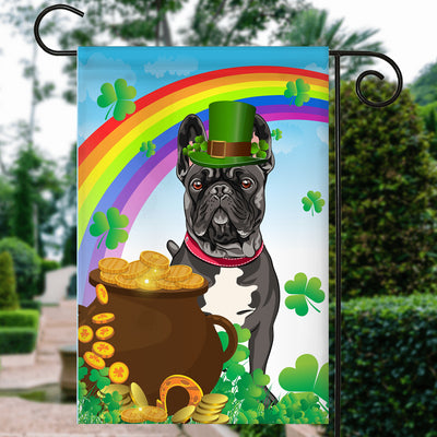 French Bulldog St Patrick's Day Dog Flag Funny Peeking Dog Wear Green Hat Golden Pot Coin Shamrock Rainbow Spring Banner for Home Decor | siriusteestore