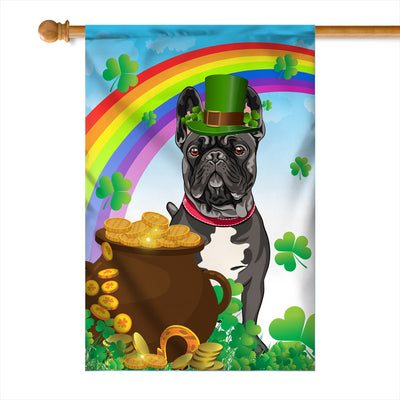 French Bulldog St Patrick's Day Dog Flag Funny Peeking Dog Wear Green Hat Golden Pot Coin Shamrock Rainbow Spring Banner for Home Decor | siriusteestore