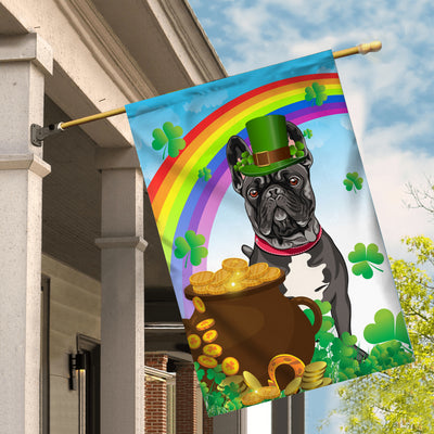 French Bulldog St Patrick's Day Dog Flag Funny Peeking Dog Wear Green Hat Golden Pot Coin Shamrock Rainbow Spring Banner for Home Decor | siriusteestore