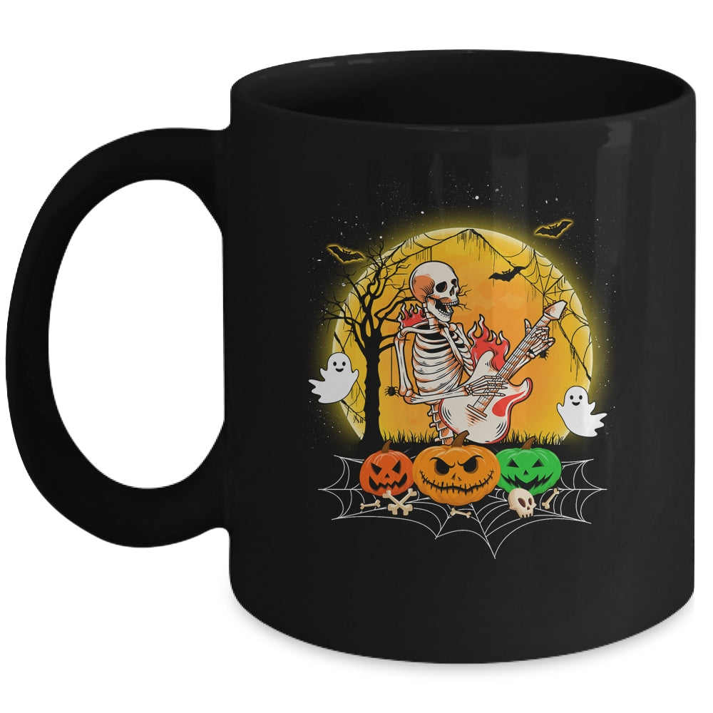 Funny Halloween Funny Skeleton Playing Guitar Pumpkin Boo Mug | siriusteestore