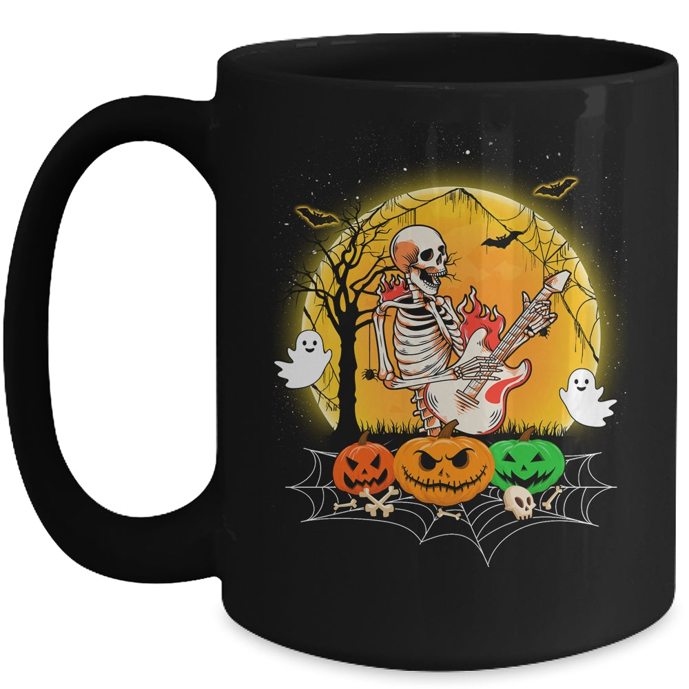 Funny Halloween Funny Skeleton Playing Guitar Pumpkin Boo Mug | siriusteestore