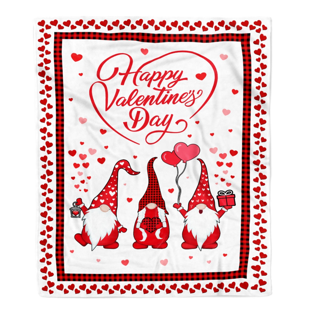 Gnome Valentine's Day Love Heart Red Plaid Buffalo Leopard Fleece Blanket | siriusteestore