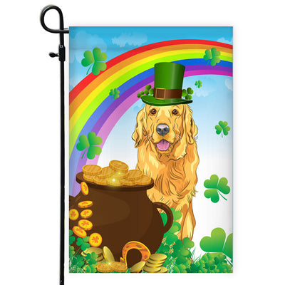 Golden Retriever St Patrick's Day Dog Flag Funny Peeking Dog Wear Green Hat Golden Pot Coin Shamrock Rainbow Spring Banner for Home Decor | siriusteestore