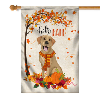 Hello Fall Labrador Dog Flag Maple Leaves Orange Pumpkin Autumn | siriusteestore