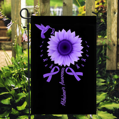 Hummingbird Sunflower Alzheimer's Awareness Flag Purple Ribbon | siriusteestore