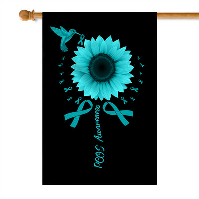 Hummingbird Sunflower PCOS Awareness Flag Teal Ribbon | siriusteestore