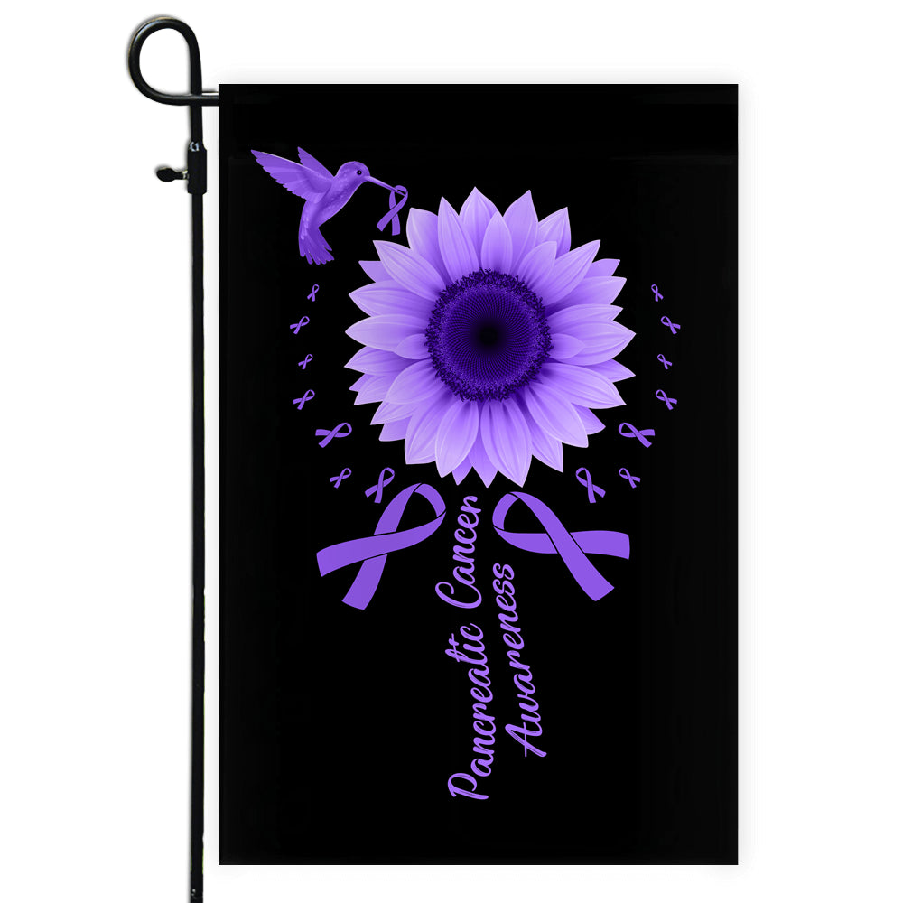 Hummingbird Sunflower Pancreatic Cancer Awareness Flag Purple Ribbon | siriusteestore