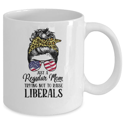 Just A Regular Mom Trying Not To Raise Liberals Hair Leopard Mug | siriusteestore
