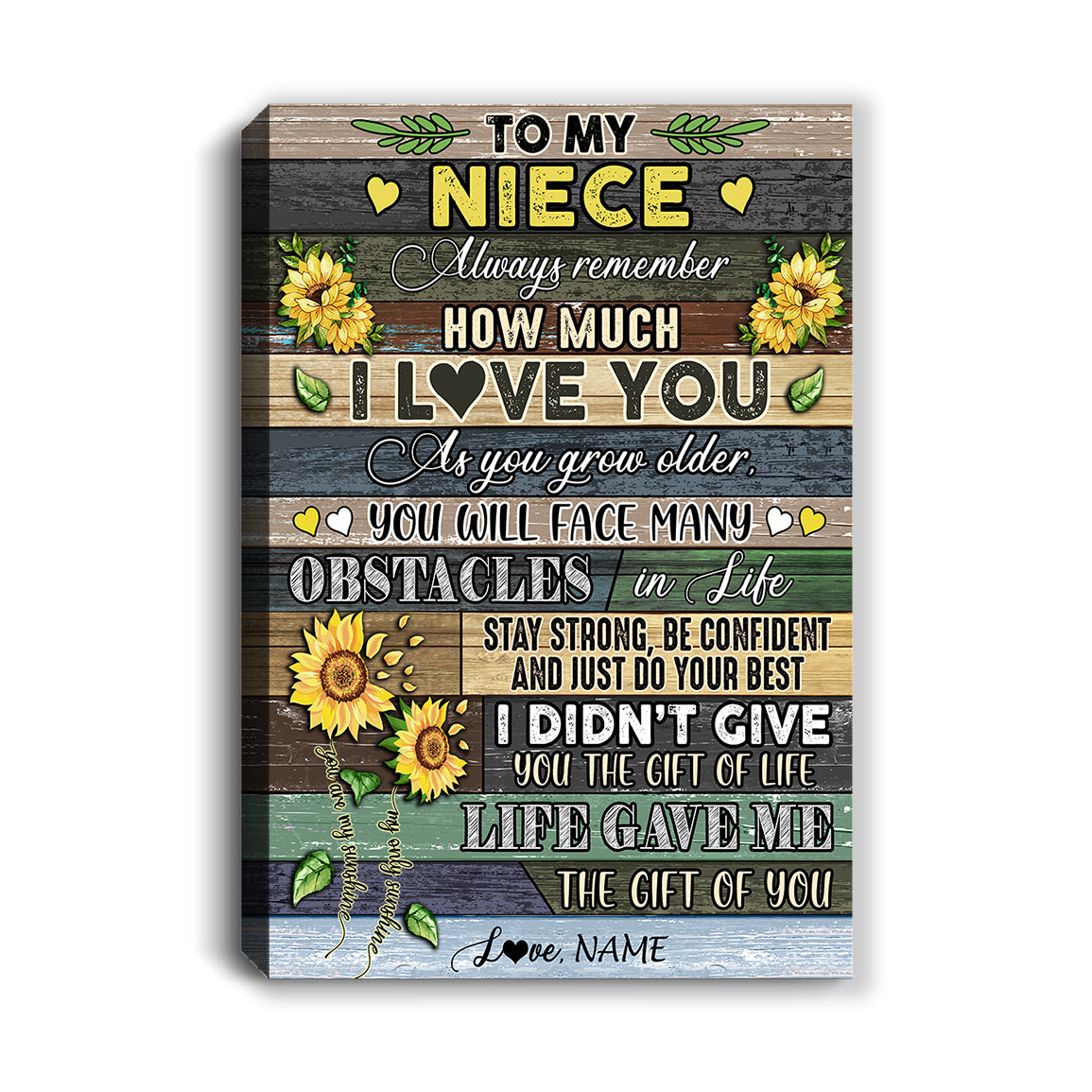 Personalized To My Niece Canvas From Aunt Uncle Always Remember How Much I Love You Wood Sunflower Niece Birthday Custom Wall Art Print Home Decor Framed Canvas