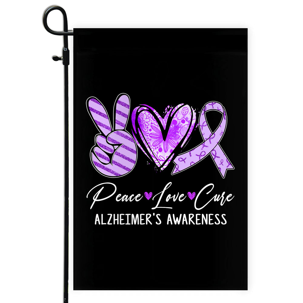 Peace Love Cure Purple Ribbon Alzheimer's Awareness Flag | siriusteestore