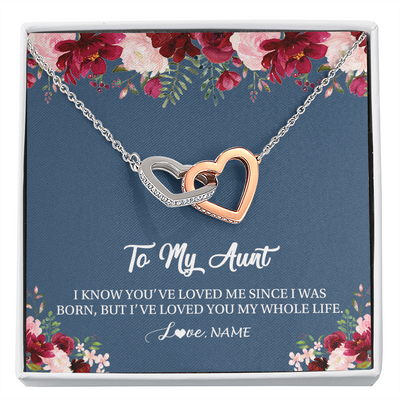 Interlocking Hearts Necklace | Personalized Aunt Necklace From Niece Nephew I've Loved You My Whole Life Floral Aunt Birthday Mothers Day Christmas Customized Message Card | siriusteestore