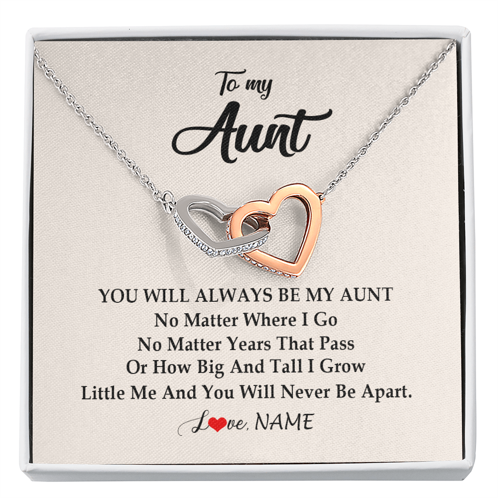 Interlocking Hearts Necklace | Personalized Aunt Necklace From Niece Nephew You Will Always Be My Aunt Birthday Mothers Day Christmas Customized Gift Box Message Card | siriusteestore
