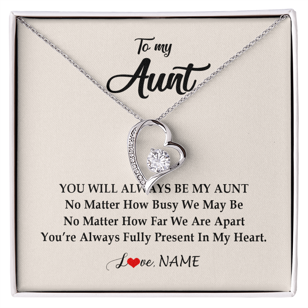 Forever Love Necklace | Personalized Aunt Necklace From Niece Nephew You're Always In My Heart Aunt Birthday Mothers Day Christmas Jewelry Pendant Customized Gift Box Message Card | siriusteestore