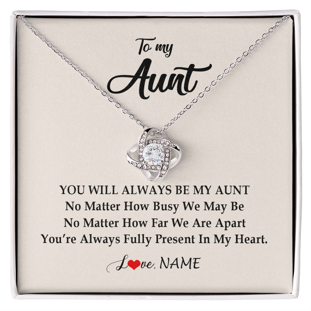 Love Knot Necklace | Personalized Aunt Necklace From Niece Nephew You're Always In My Heart Aunt Birthday Mothers Day Christmas Jewelry Pendant Customized Gift Box Message Card | siriusteestore