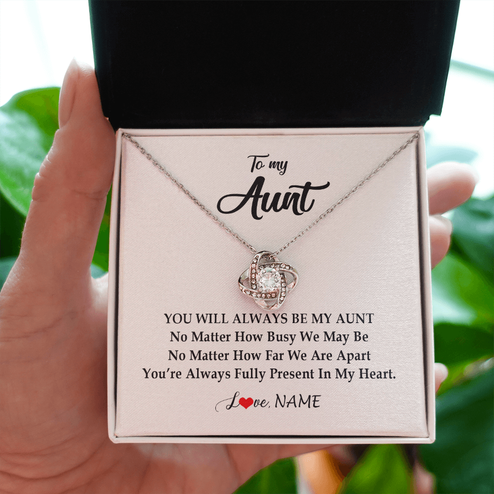 Love Knot Necklace | Personalized Aunt Necklace From Niece Nephew You're Always In My Heart Aunt Birthday Mothers Day Christmas Jewelry Pendant Customized Gift Box Message Card | siriusteestore