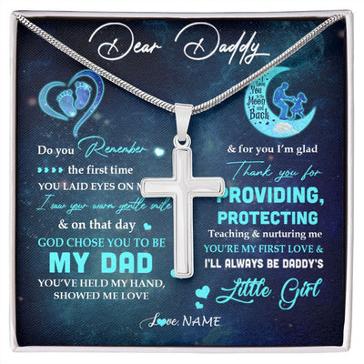 Stainless Cross Necklace | Personalized Dear Daddy Necklace From Daughter God Chose You To Be My Dad I Love You Dad Birthday Fathers Day Christmas Customized Gift Box Message Card | siriusteestore