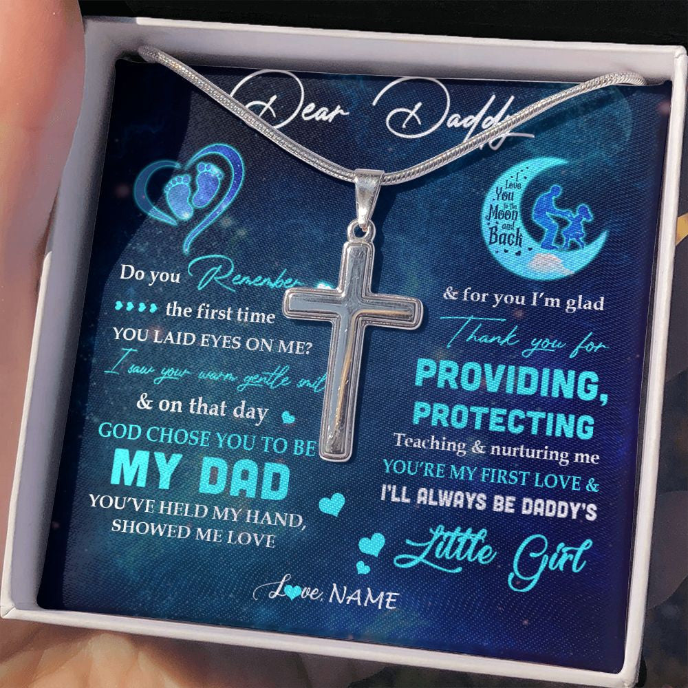 Stainless Cross Necklace | Personalized Dear Daddy Necklace From Daughter God Chose You To Be My Dad I Love You Dad Birthday Fathers Day Christmas Customized Gift Box Message Card | siriusteestore