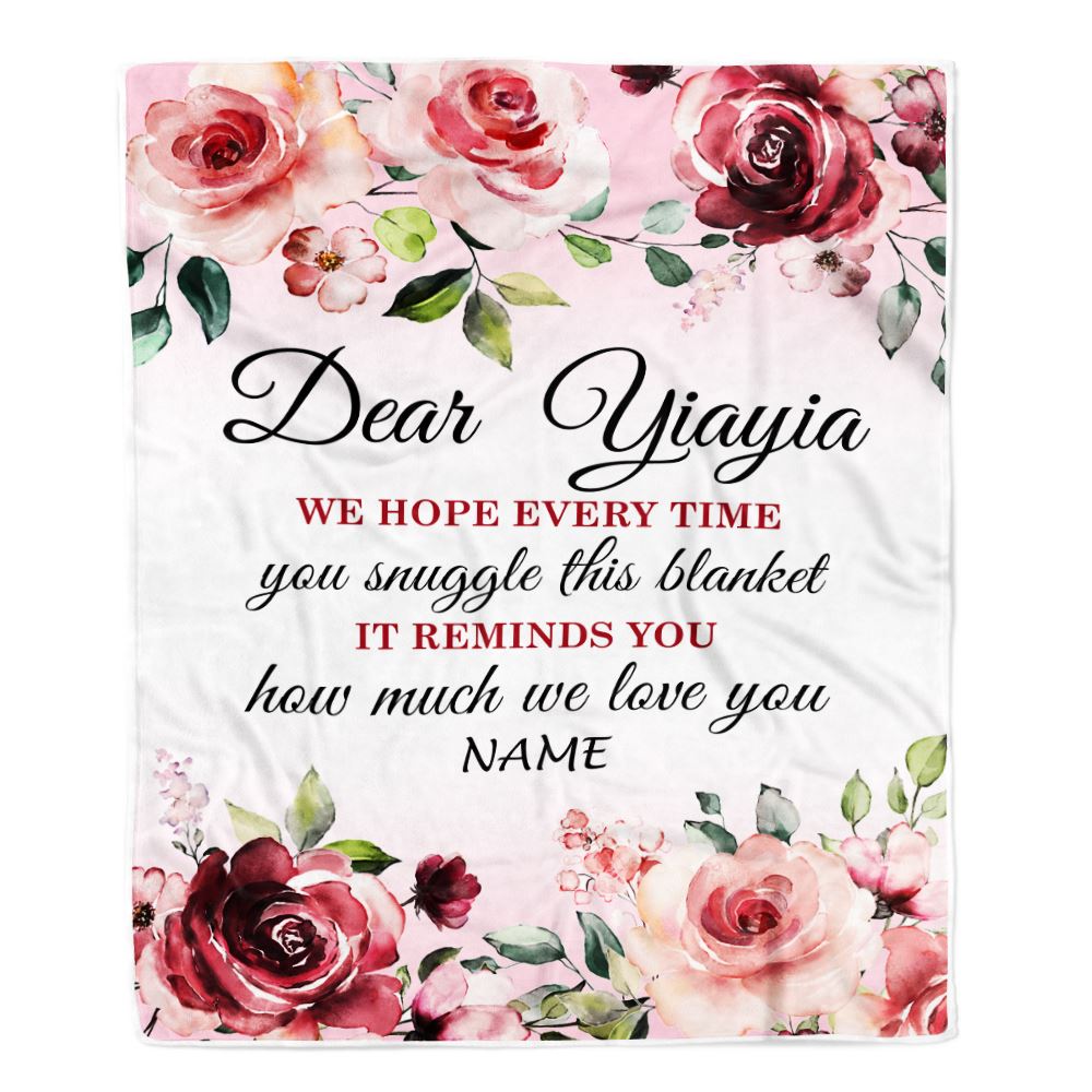Personalized Dear Yiayia Blanket From Kids We Hope Every Time Rose Floral Yiayia Birthday Mothers Day Thanksgiving Christmas Customized Fleece Throw Blanket | siriusteestore